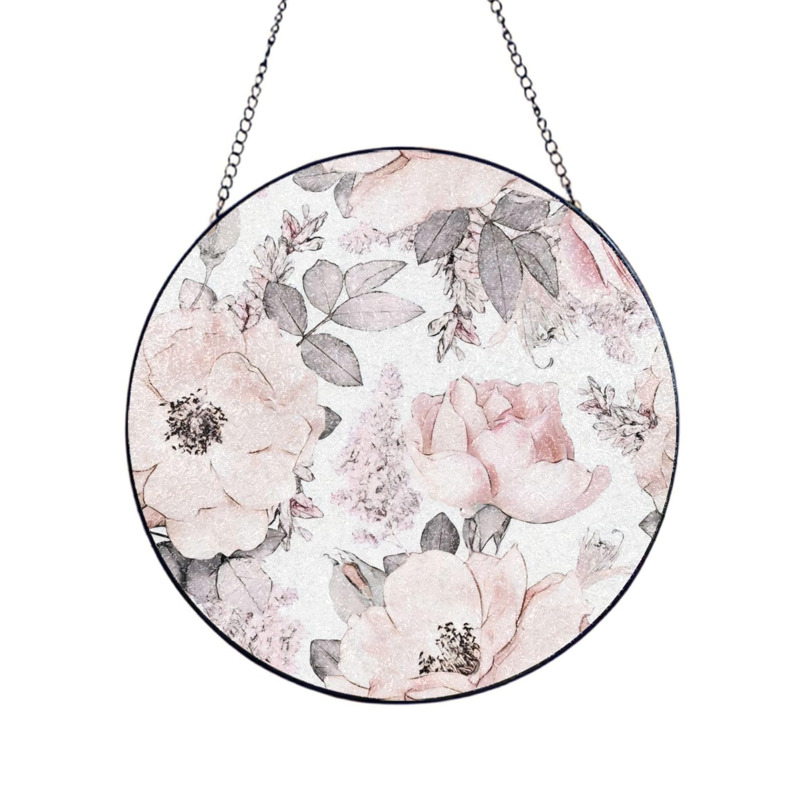 Phayah Watercolor Floral Pattern Print Glass Window Hanging Sun Catchers Suncatcher Decor For Birthday For Home Garden Porch 12in（30cm）