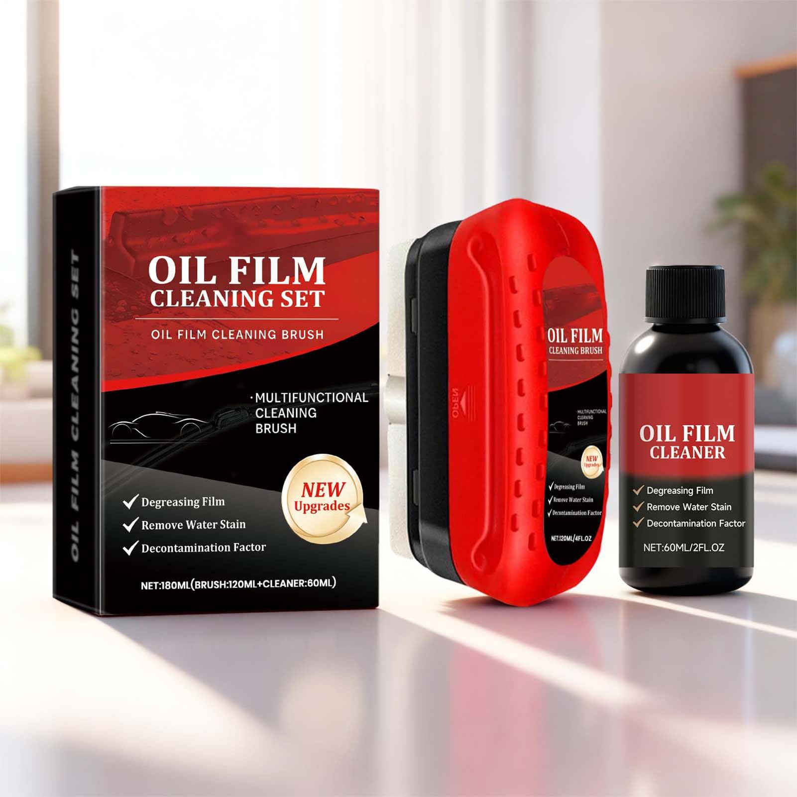 Spazzola in Vetro per Aloni d' Olio Pannello di Pulizia Universale | Kit Pulizia Parabrezza Auto con Rimuovitore Macchie per Auto Interno Esterno Schermo PP Pelle SUV e Ve
