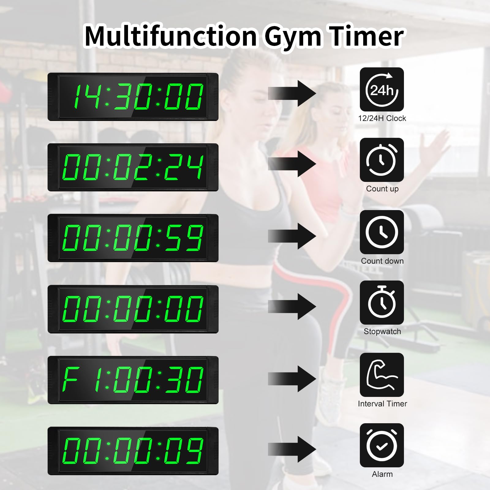 Timer per conto alla rovescia, con pulsante di avvio/arresto, cronometro digitale portatile con supporto, timer a intervallo, grande 12/24H, per allenamento, sport, casa, palestra