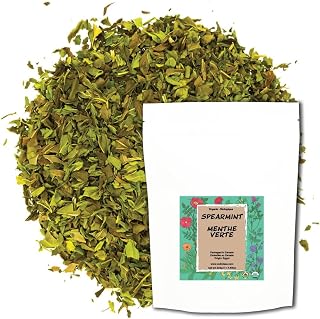 Vedic Teas Spearmint Tea Organic Mentha Spicata, Mint Herbal Bulk Tea Leaves, Caffeine Free Enjoy Hot Or Iced, With Real Ingredients 225g or 7.93oz Loose leaf Tea
