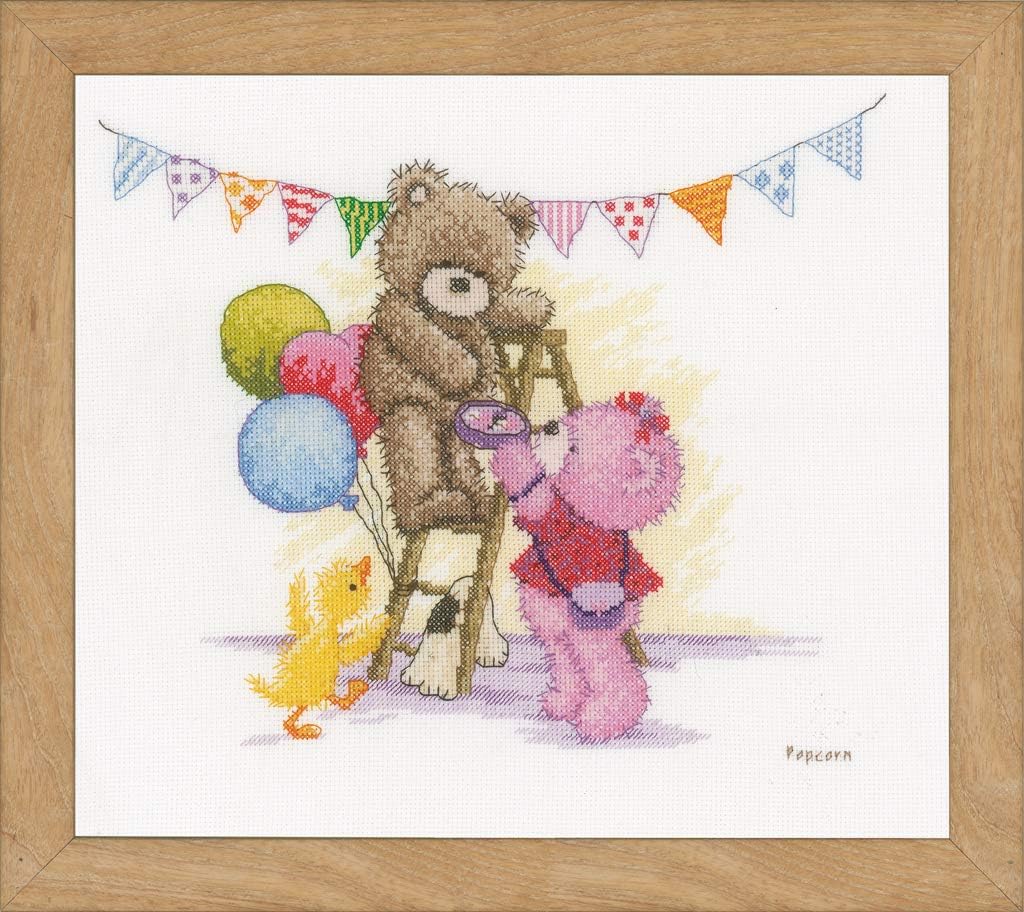 Vervaco Popcorn Bear Birthday, Polyester Cotton, Multi-Colour, 42.5 x 2 x 32.5 cm