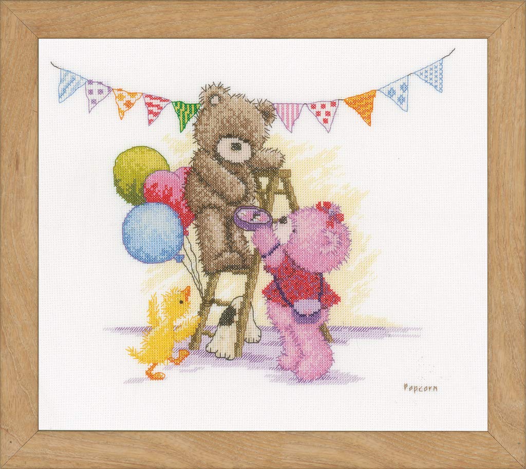 Vervaco Popcorn Bear Birthday Counted Cross Stitch Kit, Multi-Colour