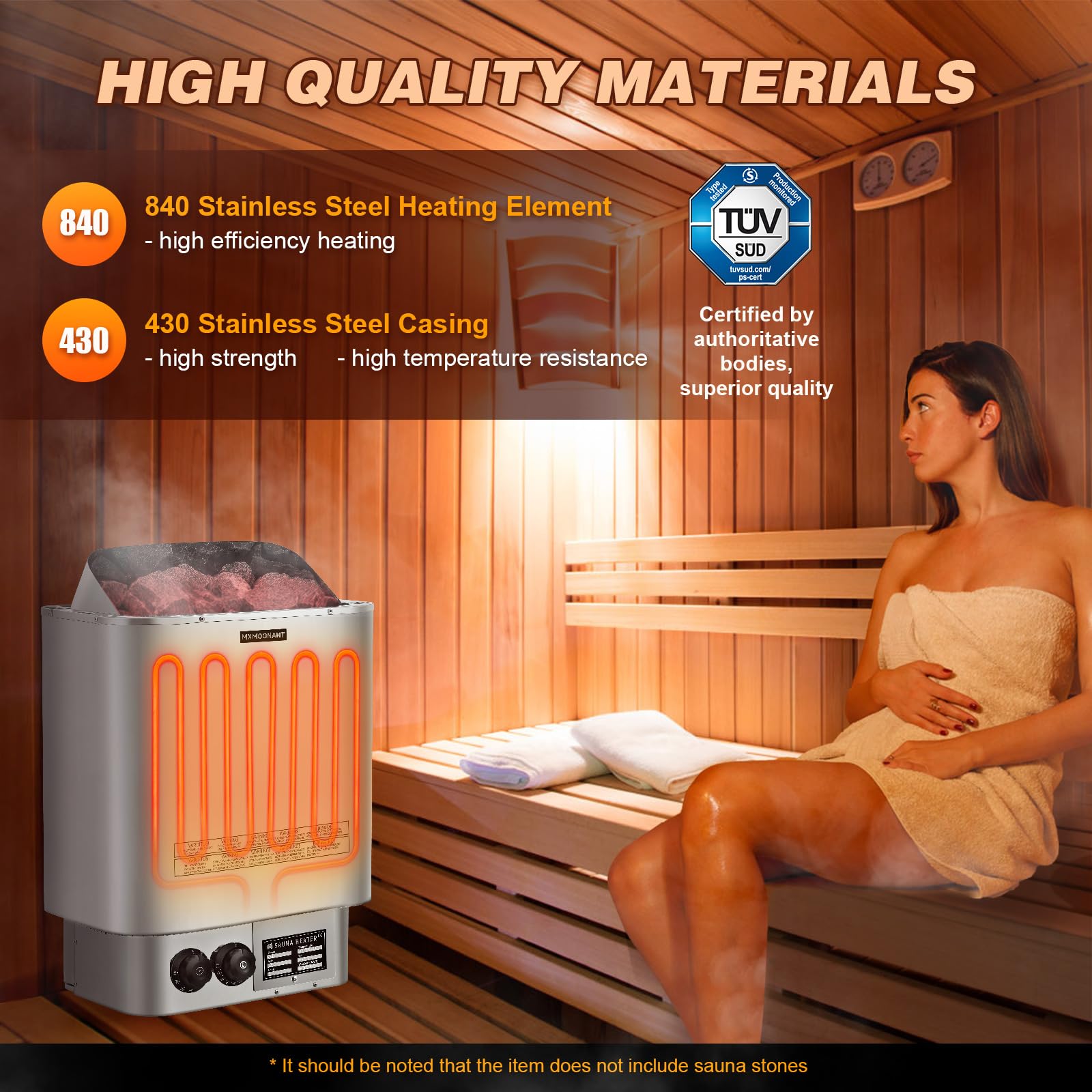 Mxmoonant 6kW Calentador para sauna, calentadores eléctricos para sauna, estufa para sauna de vapor seco, para hogar, hotel, spa, máx. 9 m³, con higrotermógrafo para sauna