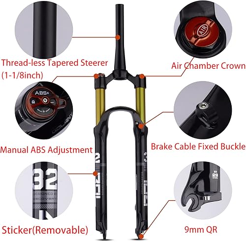 Miniatura 3 de Horquilla de suspensión de aleación de magnesio para bicicleta de montaña de Bosy, 2627.529 pulgadas, dirección cónica y horquilla delantera recta