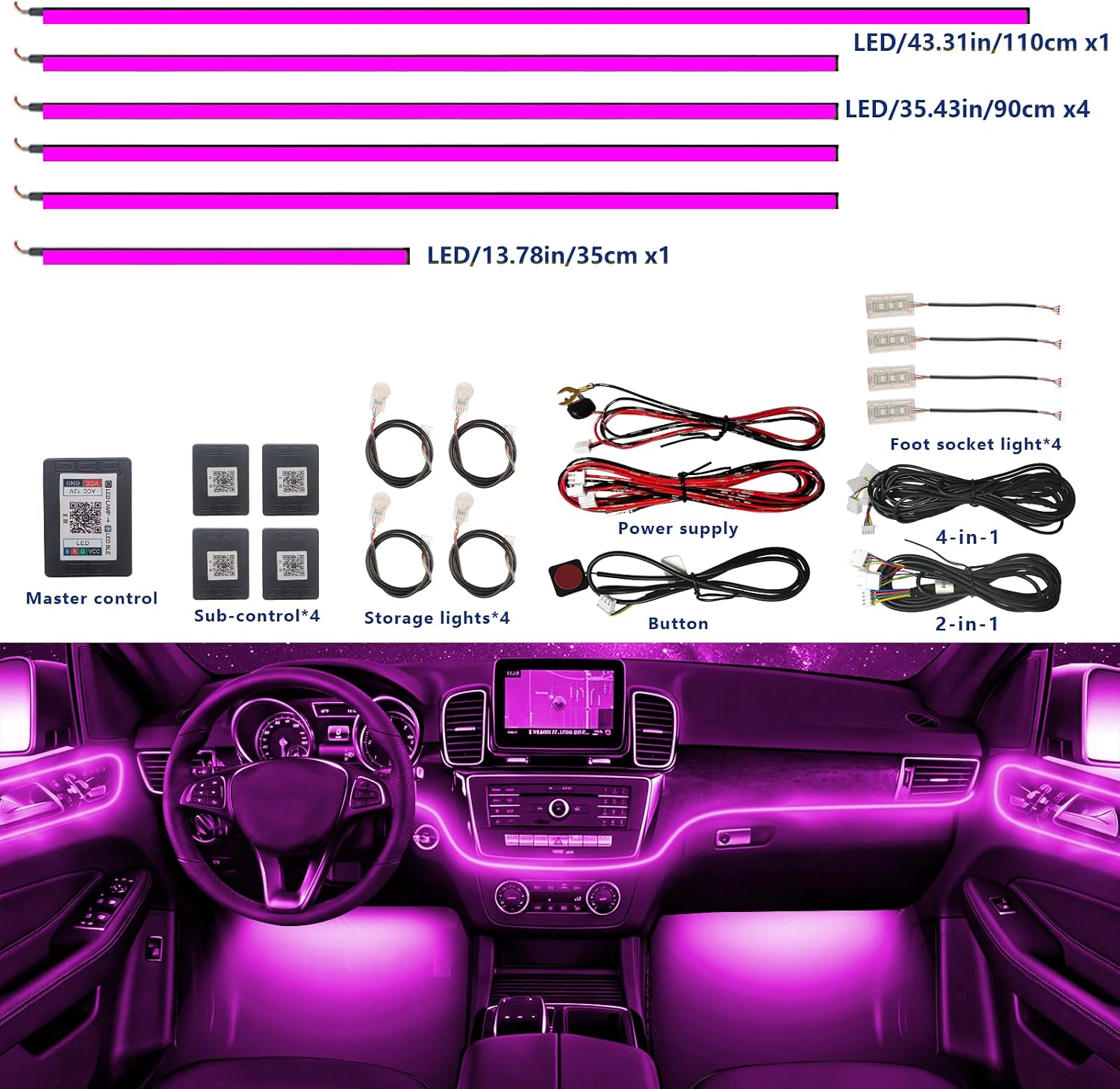 Acrylic Interior Car LED Light 18 in1,for Mercede GLE350 2016-2019