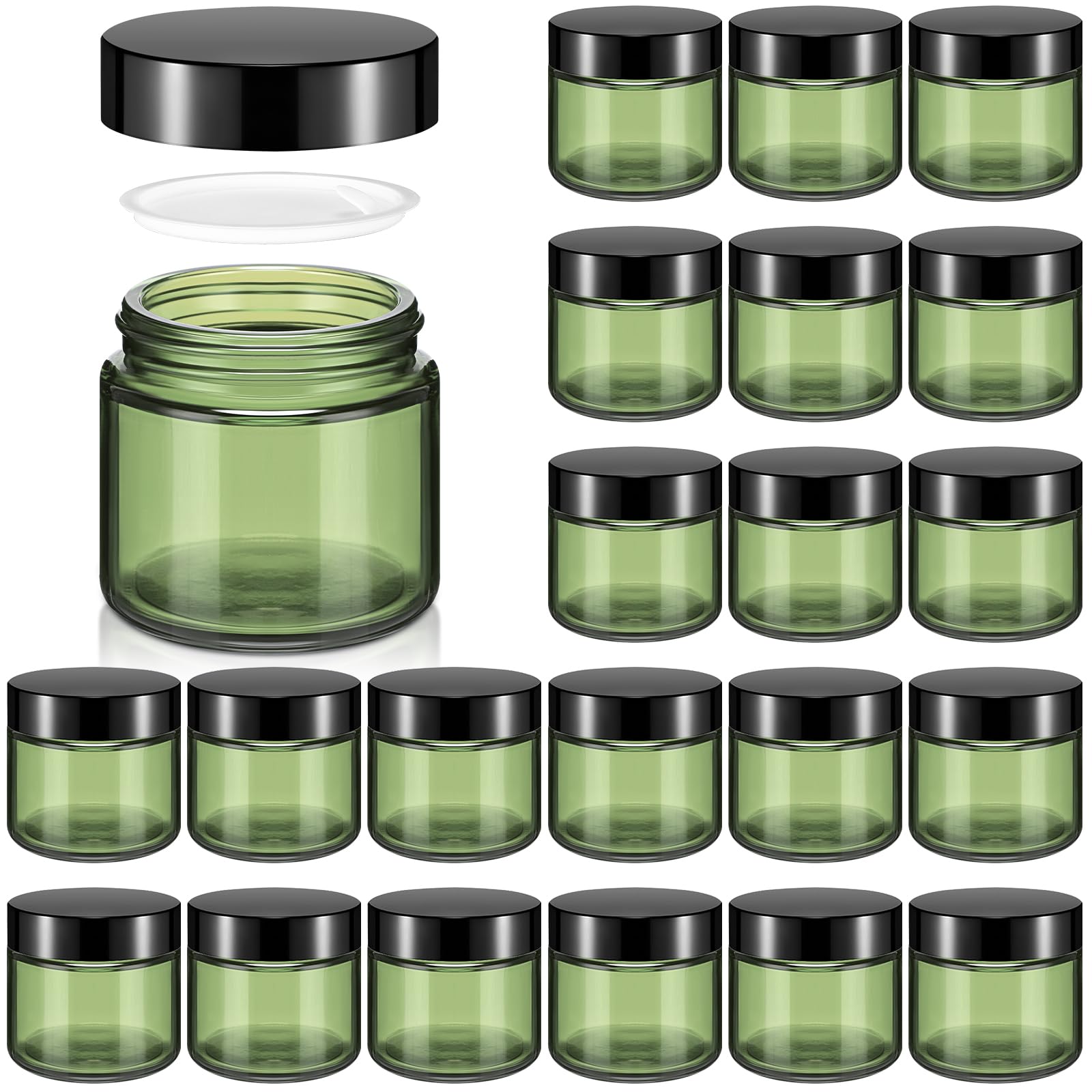 Domensi 32 Pcs 2 oz Glass Jars with Lids Travel Size Round Leakproof Empty Cosmetic Jars with Inner Liners Lid for Storing Makeup Lotions Face Cream