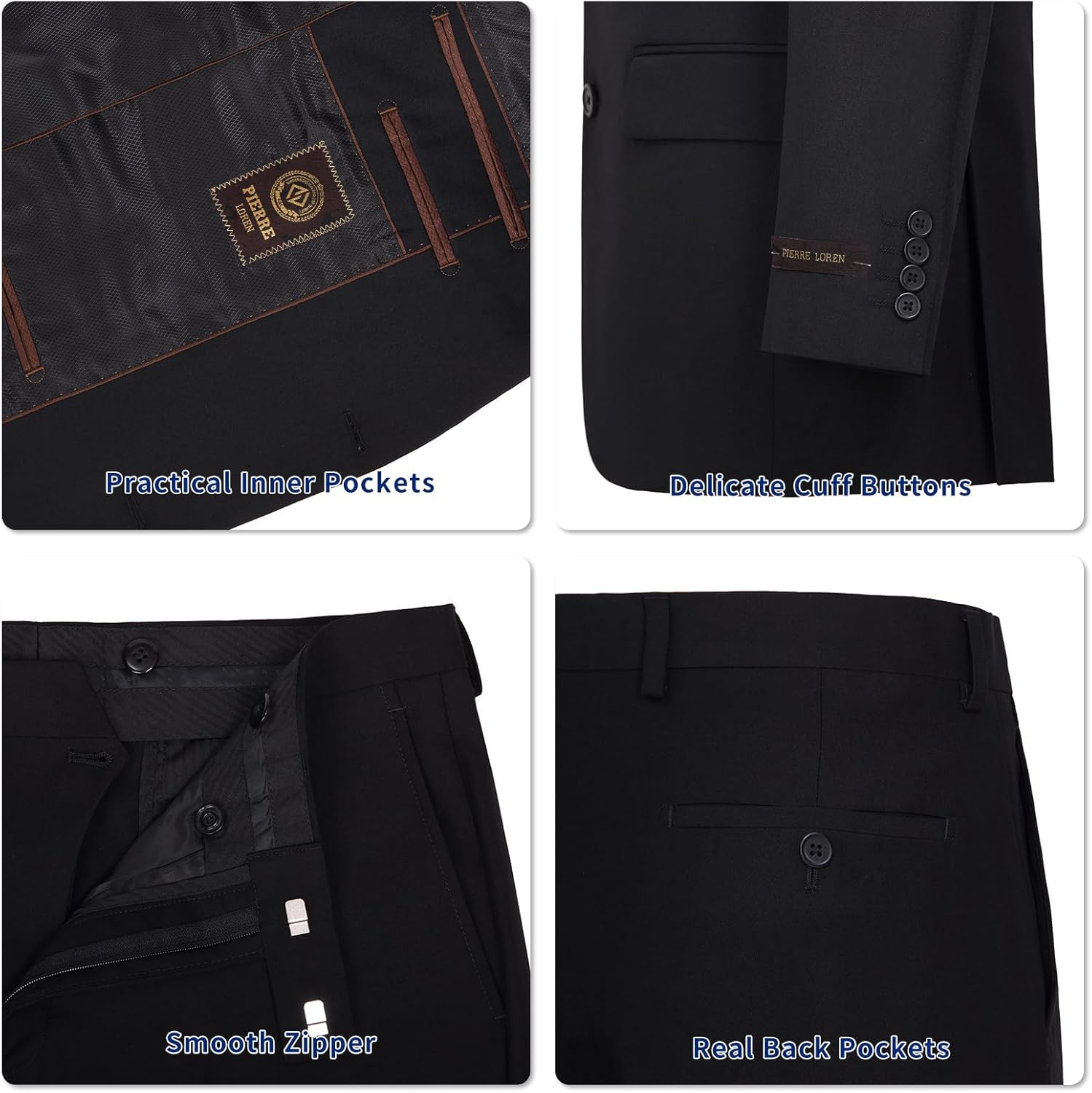 Men's Suit 2 Piece Classic Fit Elegant 2 Buttons Solid Jacket Blazer & Pants Set for Business Wedding Daily - Image 3