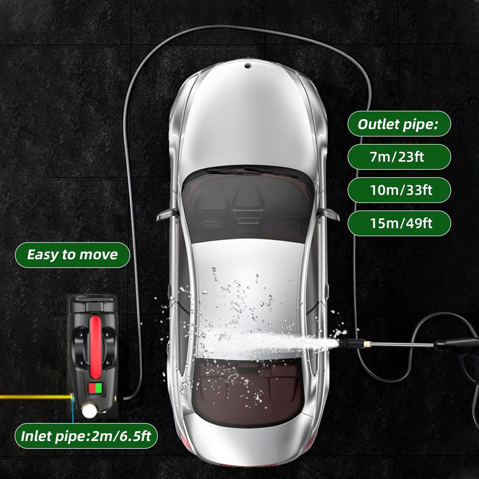 Hidrolimpiadora eléctrica de 180 Bares y 6,5 l/min. Hidrolimpiadora para Coches con Manguera. para Lavar Coches y Casas, y Limpiar Patios. (7mlongwatergun)