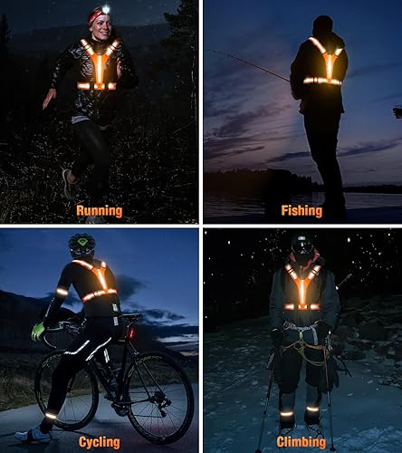 Miniatura 7 de Ylzzrs Chaleco reflectante para correr con luz LED, chaleco reflectante para corredores de caminata nocturna, chaleco reflectante LED recargable de