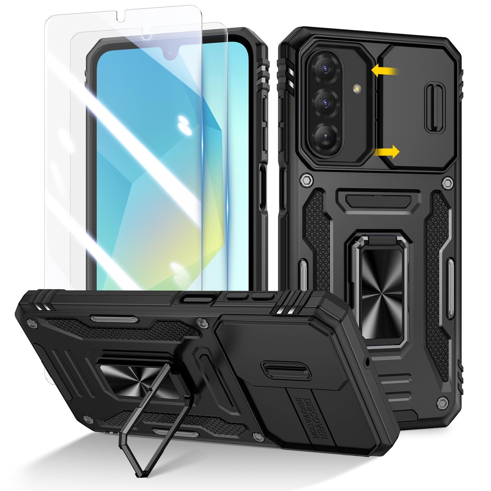 Doeshine für Samsung Galaxy Hülle mit 2 Stück Displayschutzfolie & Kameraschutz, Rotate Ring Ständer, Robust Fallschutz Handyhülle Outdoor Militär Schutzhülle für Galaxy