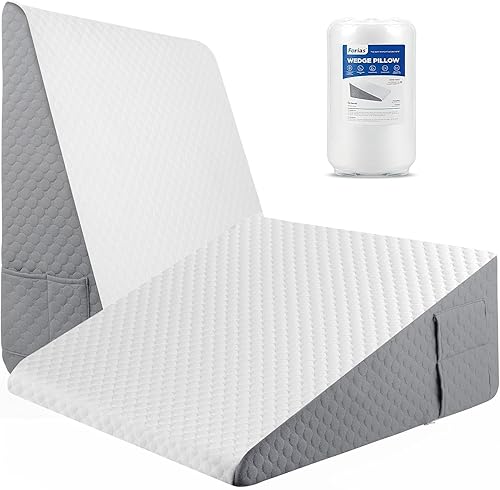 Forias Almohada de cuña para dormir, almohada de cuña de cama de 10 pulgadas para después de la cirugía, parte superior de espuma viscoelástica de