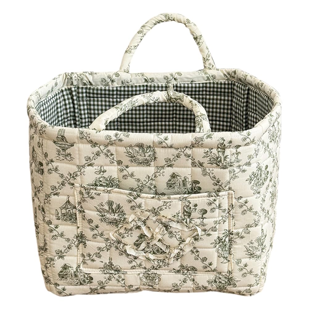 Fiorky Green Fabric Storage Basket Laundry Storage Bin With Handle Sundries Organizer (Green)