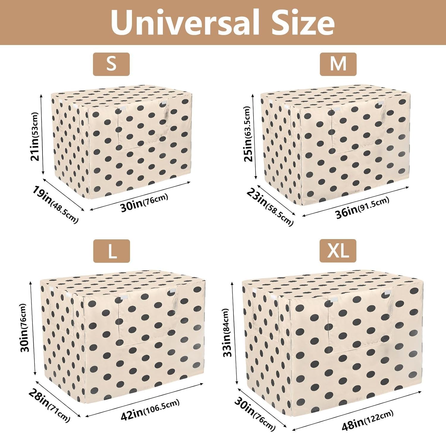 Netural Polka Dots Dog Crate Cover 600D Oxford Pet Kennel Cover with Mesh Window for Dog Cages, Windproof Waterproof Machine Washable, 42"x28"x30"