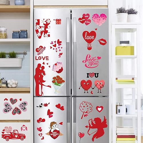 Miniatura 4 de JOZON Calcomanías para ventana de cristal para el día de San Valentín, 8 hojas de calcomanías de corazón para ventana, decoración de fiesta para