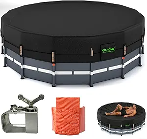 QH.HOME 18ft Round Pool Cover with Patented Winch and Rope - Tear Resistant & Windproof