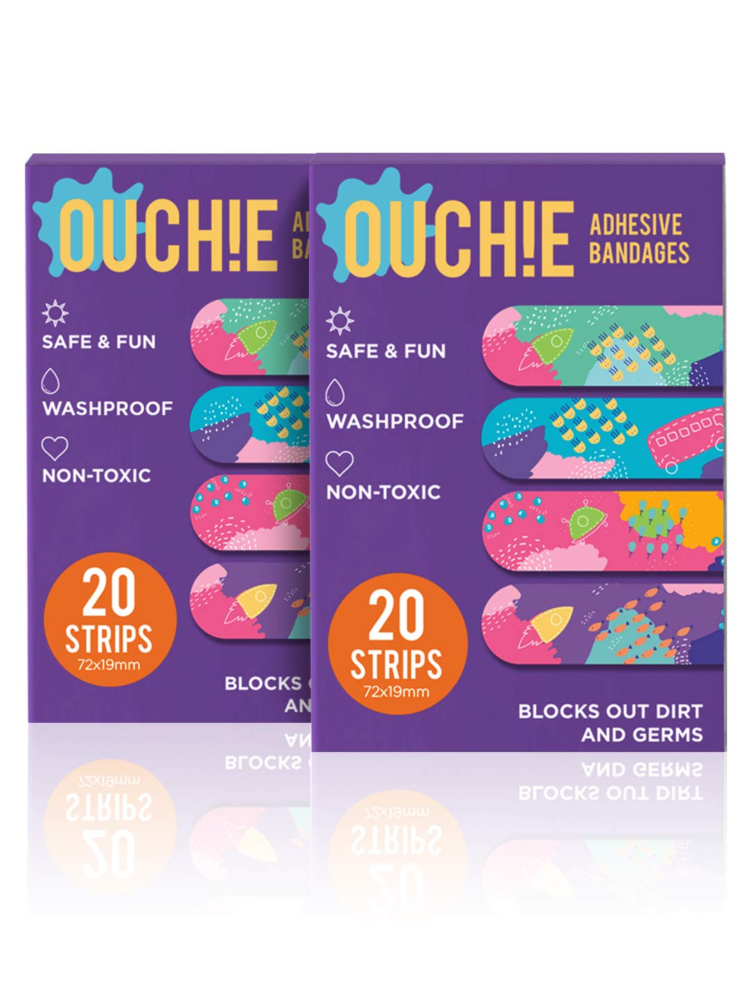 Aya Papaya Ouchie Non-Toxic Printed Bandages Combo Set Of 2 (2 X 20 = 40 Pack)-(Purple)