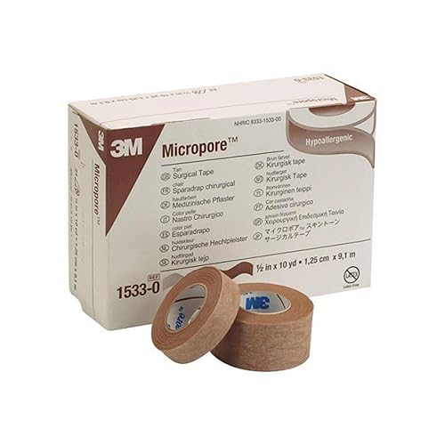3M Cinta quirúrgica Micropore .5" x 10 Yd 1533-0, 2 cajas, 24 rollos/caja