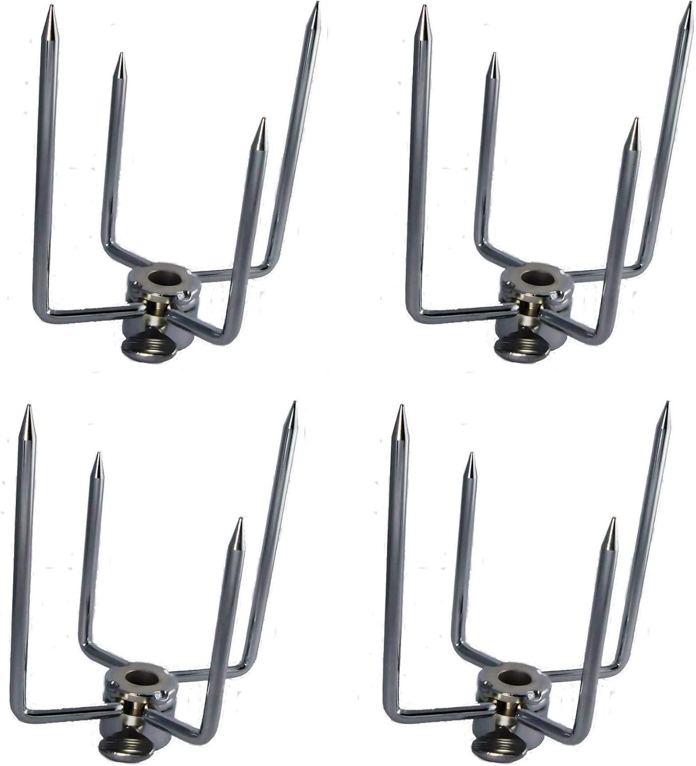 OneGrill Stainless Steel Grill Rotisserie Spit Rod Forks (Fits: 1/2 Inch Hexagon, 3/8 Inch Square, 1/2 Inch Round). 2-Pack (Includes 2 Sets)