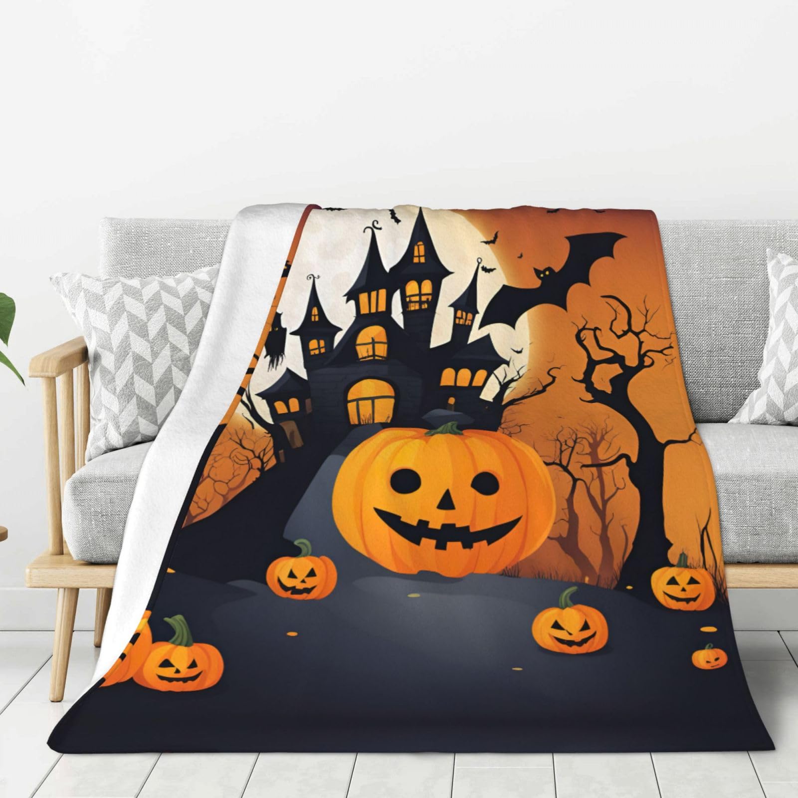 Couverture douce chaude épais plaid universel imprimé Happy Halloween