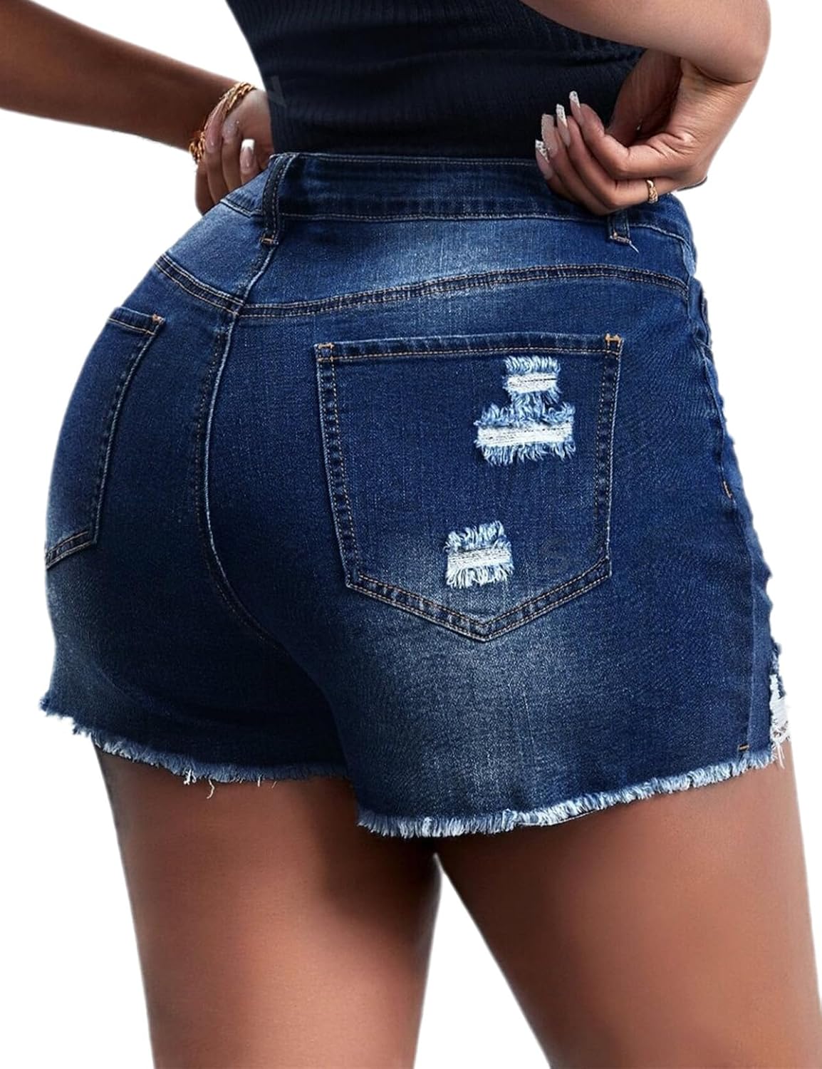 Plus Size Womens Denim Shorts High Waisted Stretchy Ripped Distressed Cutoff Frayed Folded Hem Summer Casual Jorts