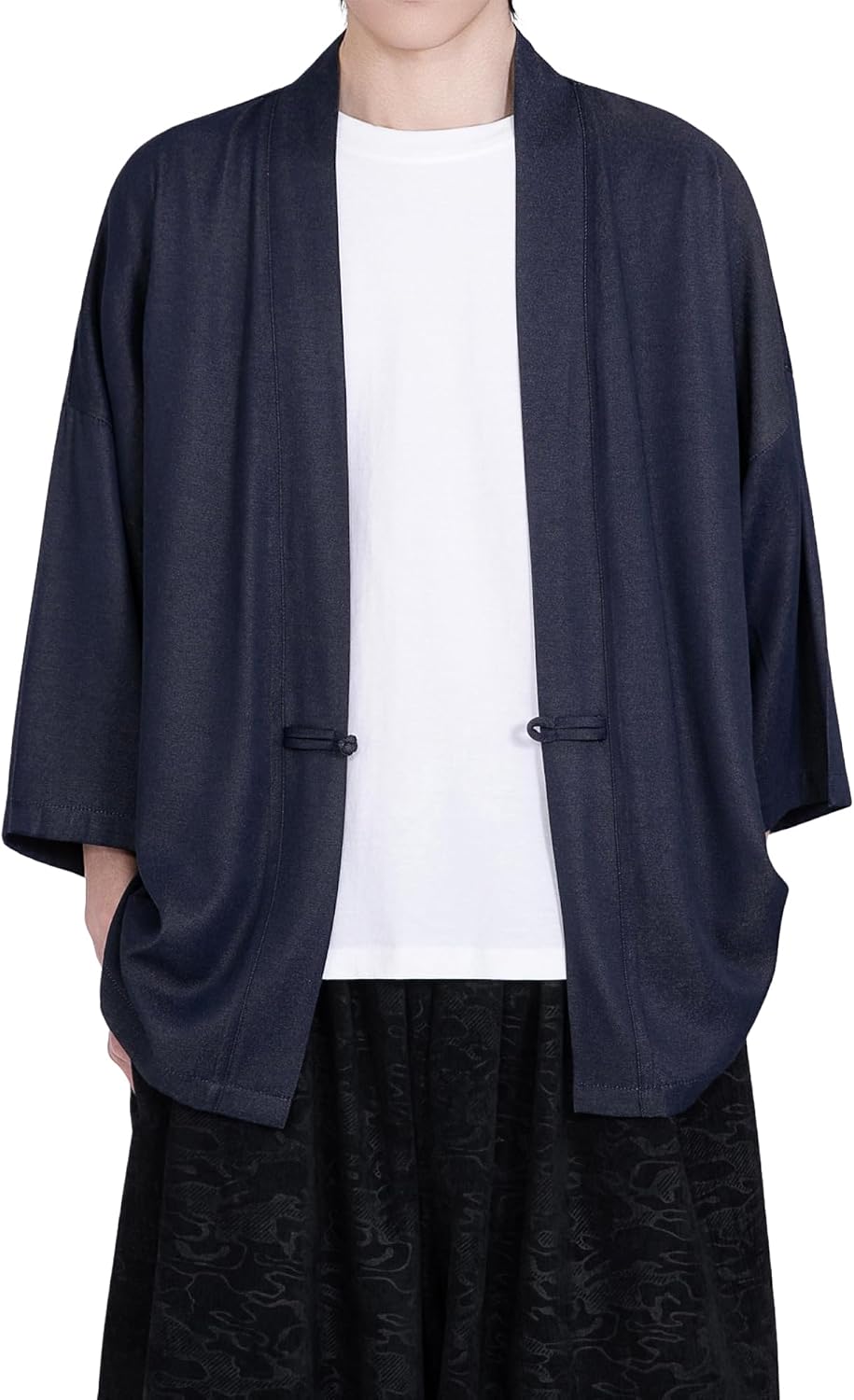 PRIJOUHE Men's Cotton Linen Kimono Jacket Lightweight Open Front Kimono Cardigan Japanese 3/4 Sleeve Yukata Coat