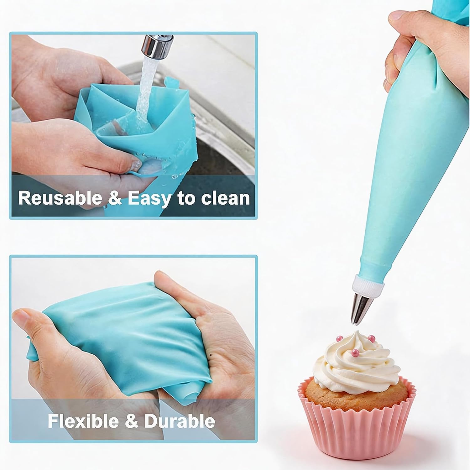 23 Pcs Piping Bags and Tips Set, Cake Decorating Kit with 1 Piping Bag, 14 Piping Tips, 3 Cake Scrapers, 2 Icing Bag Ties, 1 Cleaning Brush and 1 Coupler, Baking Supplies for Home Baker