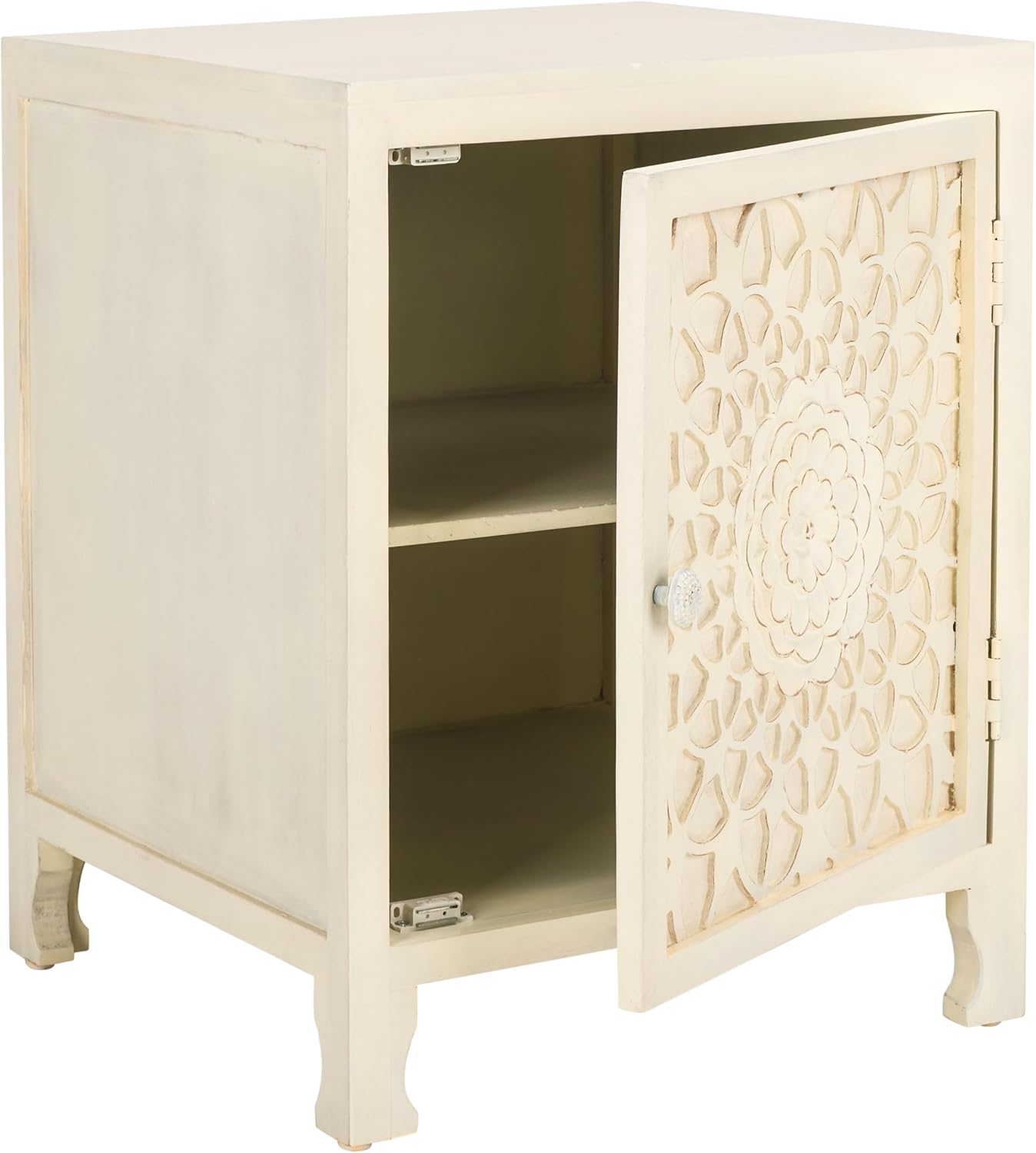 SAFAVIEH Home Collection Rayetta White Wash 2-Shelf 1-Door Nightstand (Fully Assembled)