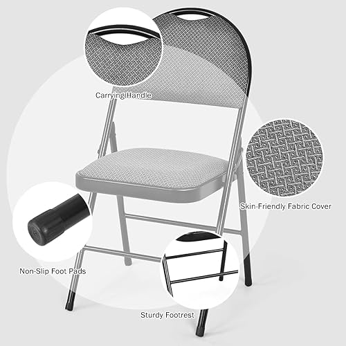 Miniatura 7 de ARLIME 2 sillas plegables con asientos acolchados, silla plegable acolchada con agujero para asa, asiento tapizado, marco de acero, silla plegable
