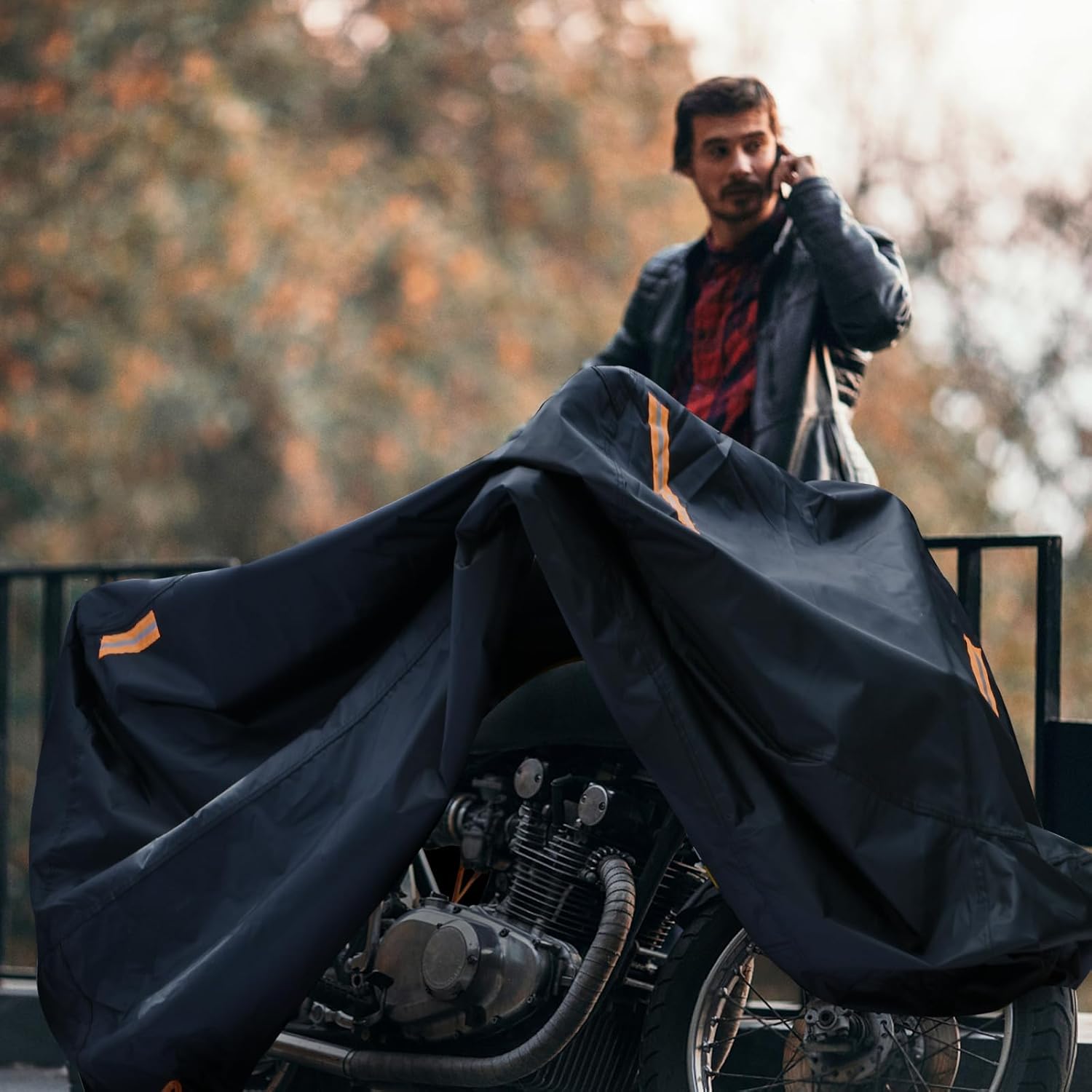 Moped Cover Waterproof Outdoor, Motorbike Scooter Covers for Outside Sun Rain Dust Protection with 4 Reflective Strips and 2 Fixed Buckles, 2 Lock-Holes for Motorcycle Sportbike (M: 72 x 33 x 39 inch)