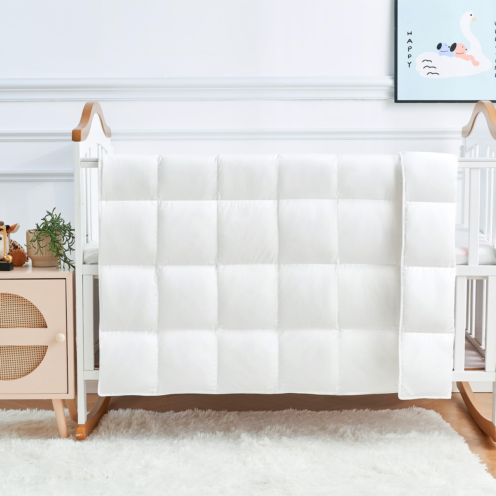 Edredón multifuncional de plumón de ganso para niños pequeños, de viaje, para cuna, 100 % algodón orgánico y lavable, unisex, para todas las estaciones, color blanco, 41 x 48 pulgadas
