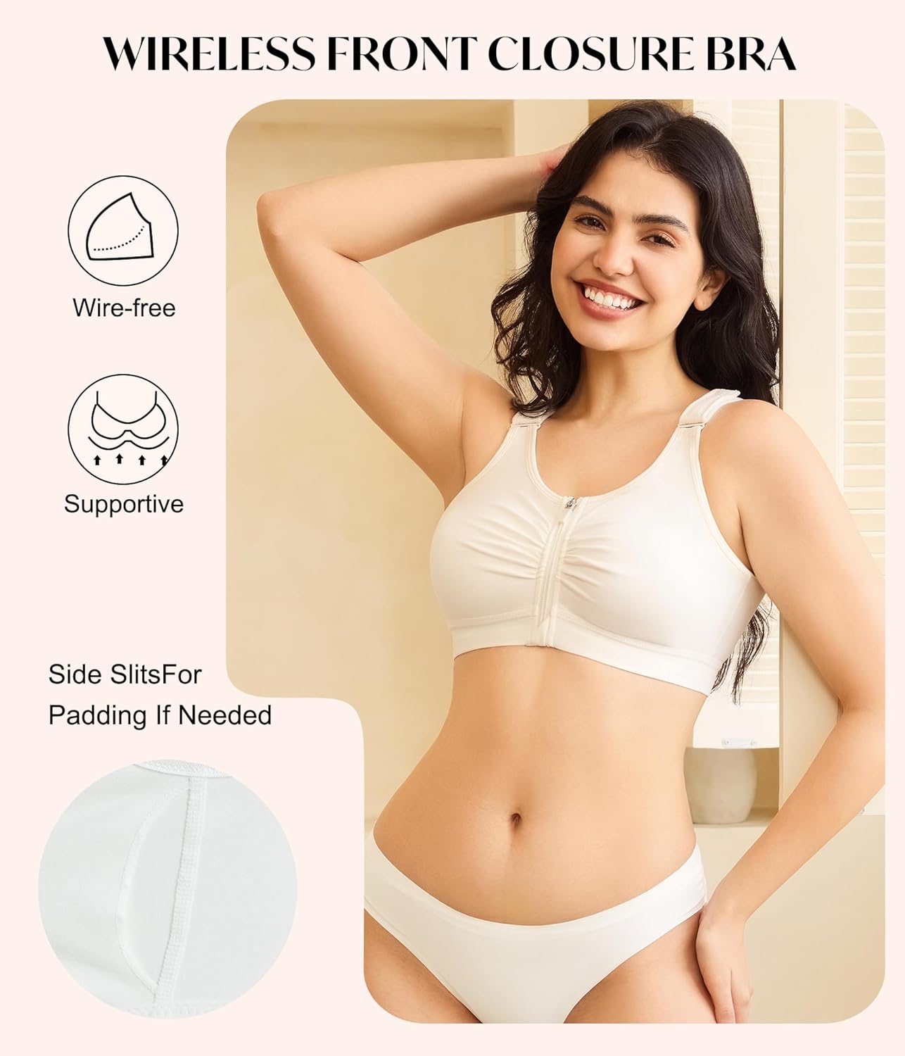 CYDREAM Front Zip Closure Bras for Women No Underwire - Wireless Comfort Compression Support Adjustable Everyday Bra - Image 3