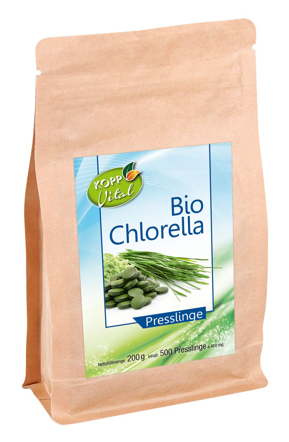 KOPP Vital® Bio Chlorella Presslinge | Premium Chlorell | 200 g | 500 Presslinge à 400 mg | Bio-Qualität | ohne Gentechnik