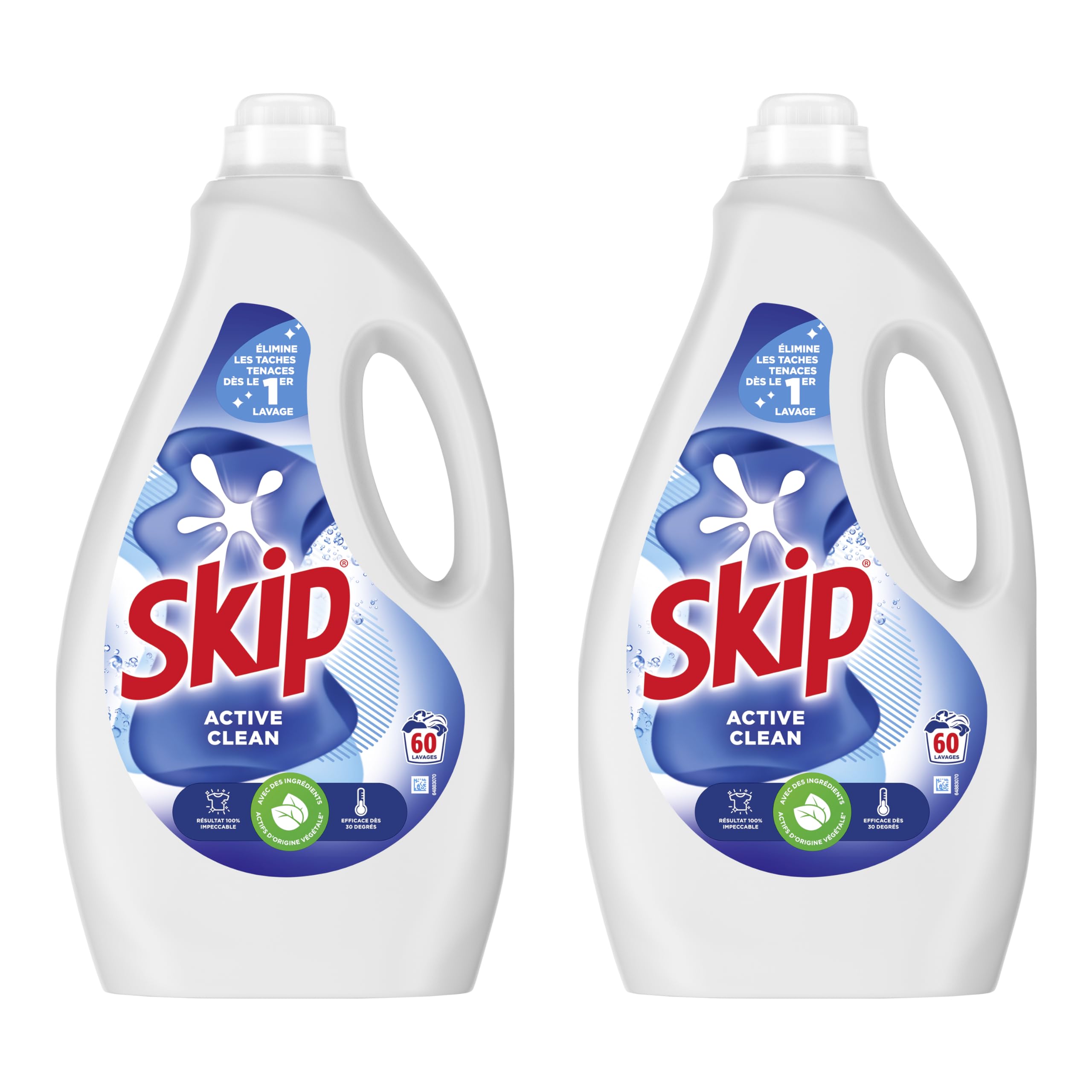 Skip - Lessive Liquide Active Clean - Propreté Impeccable - Fraîcheur Longue Durée - Détache les vêtements tout en respectant fibres et couleurs - 2x60 Lavages