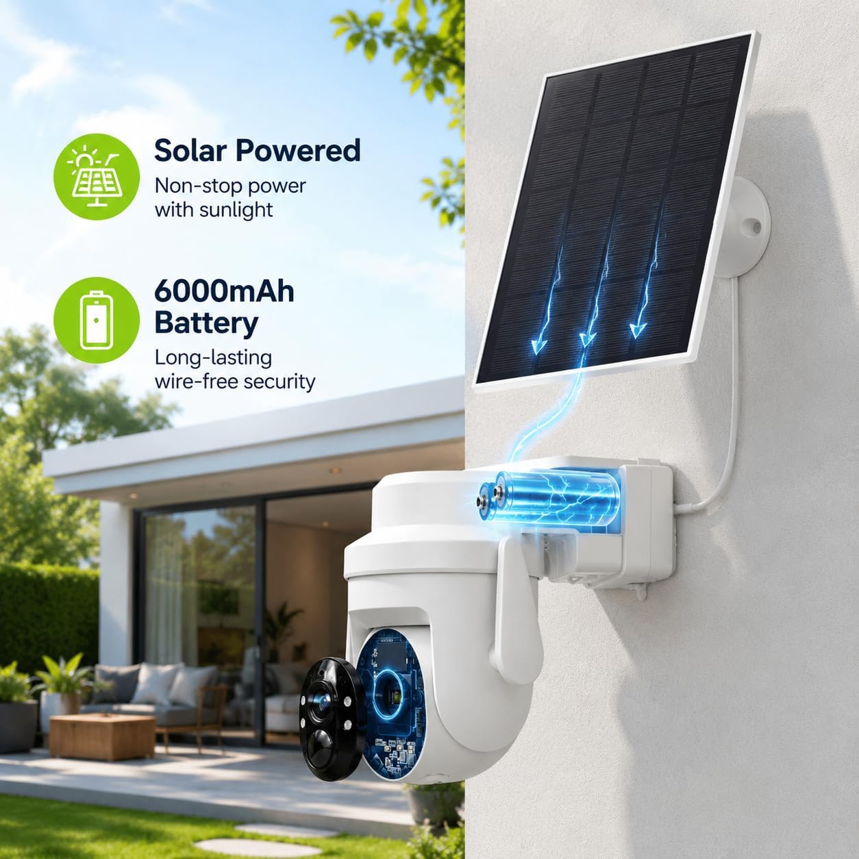 2K Solar Security Wireless Camera Outdoor, 2 Pack 2.4Ghz WiFi Battery Camera, 355° View Pan/Tilt Solar Camera with PIR Alarm, 2-Way Audio, Color Night Vision, IP65 Waterproof, Cloud & SD Storage
