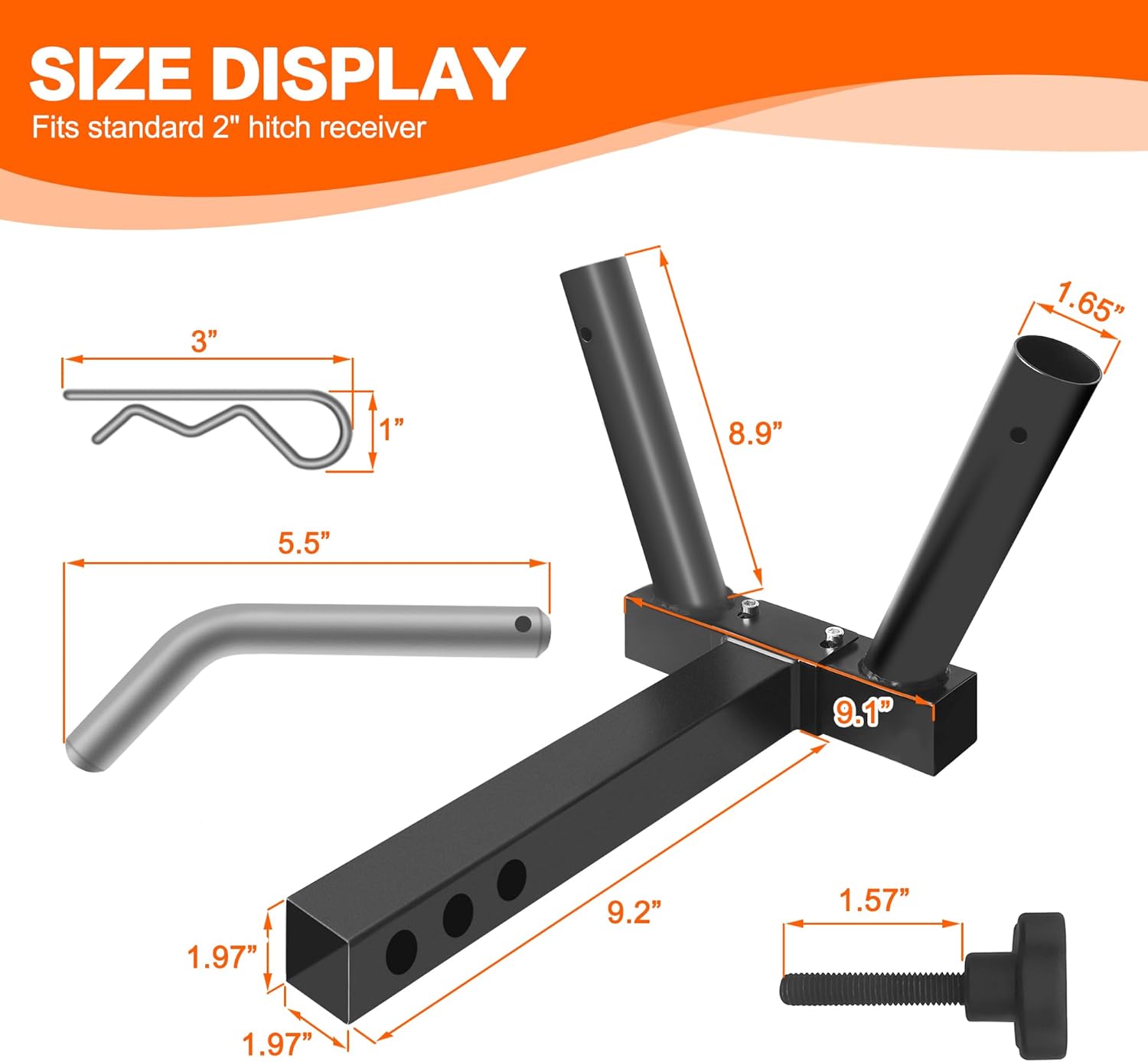 Dual Hitch Mount Flagpole Holder, Heavy Duty Double Flag Poles Holder Univesal for Standard 2 inch Hitch, Compatible with Jeep Truck SUV RV Pickup Camper Trailer with Anti-Wobble Screw - Image 2