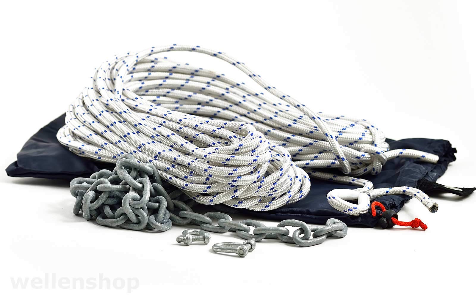Ankerleine Ankerseil 30 m Ø8mm / Ø10 mm mit Kettenvorlauf Verzinkt & Kausch 2 Schäkel inkl. Kunststoff-Beutel 3,2 kg / 4,4 kg