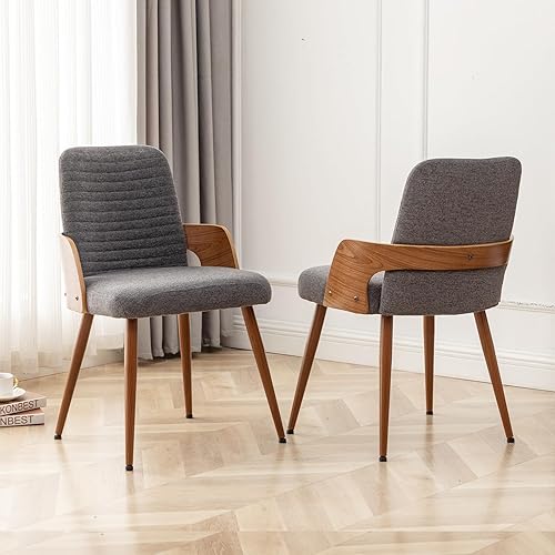YOUUGIOR Juego de 2 sillas de comedor, sillas de cocina modernas de mediados de siglo, sillas de acento tapizadas, patas de metal, sillas de