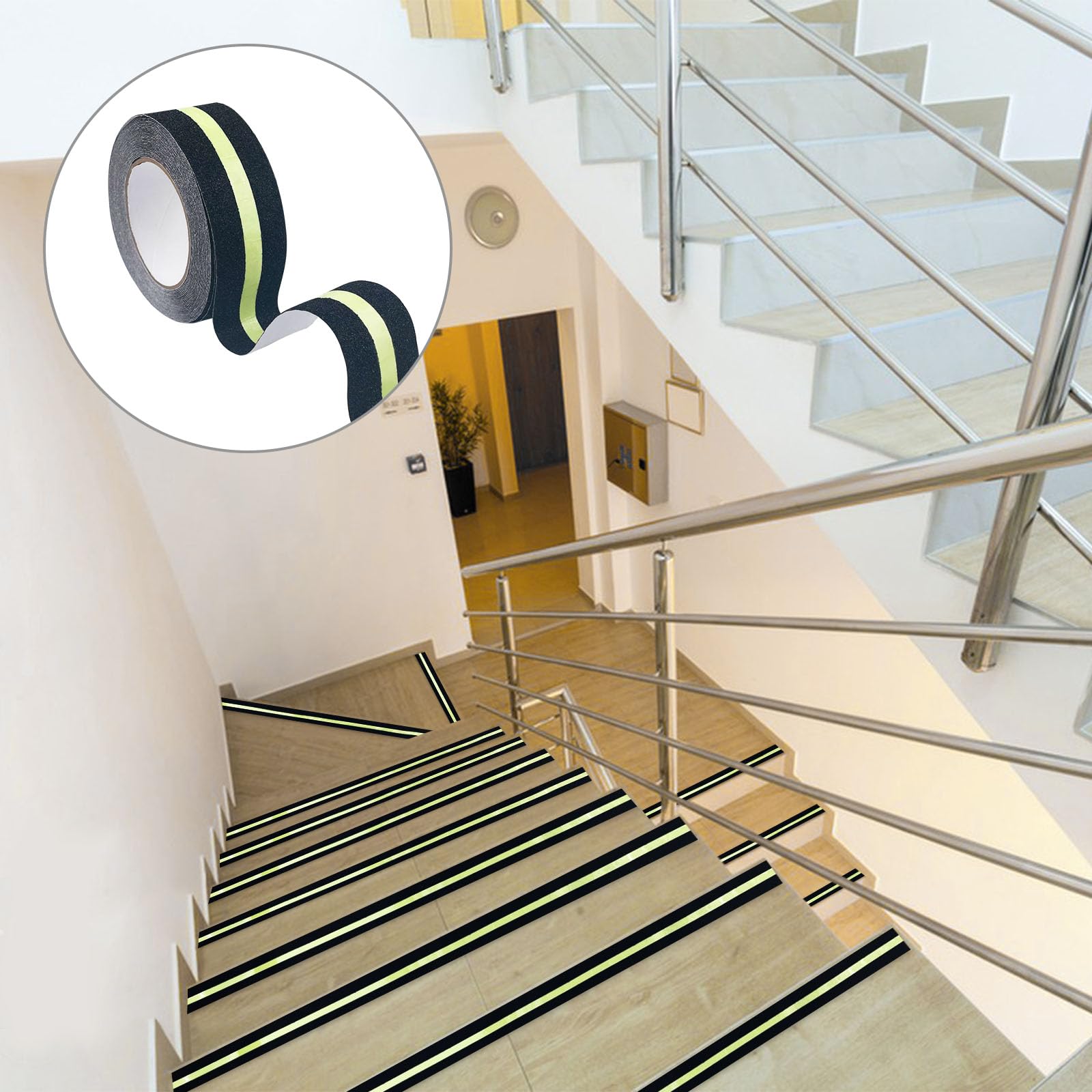 Nastro Antiscivolo Fluorescente - 10m X 5cm, Adesivo Per Scale E Pavimenti, Brilla Al Buio, Interno Ed Esterno