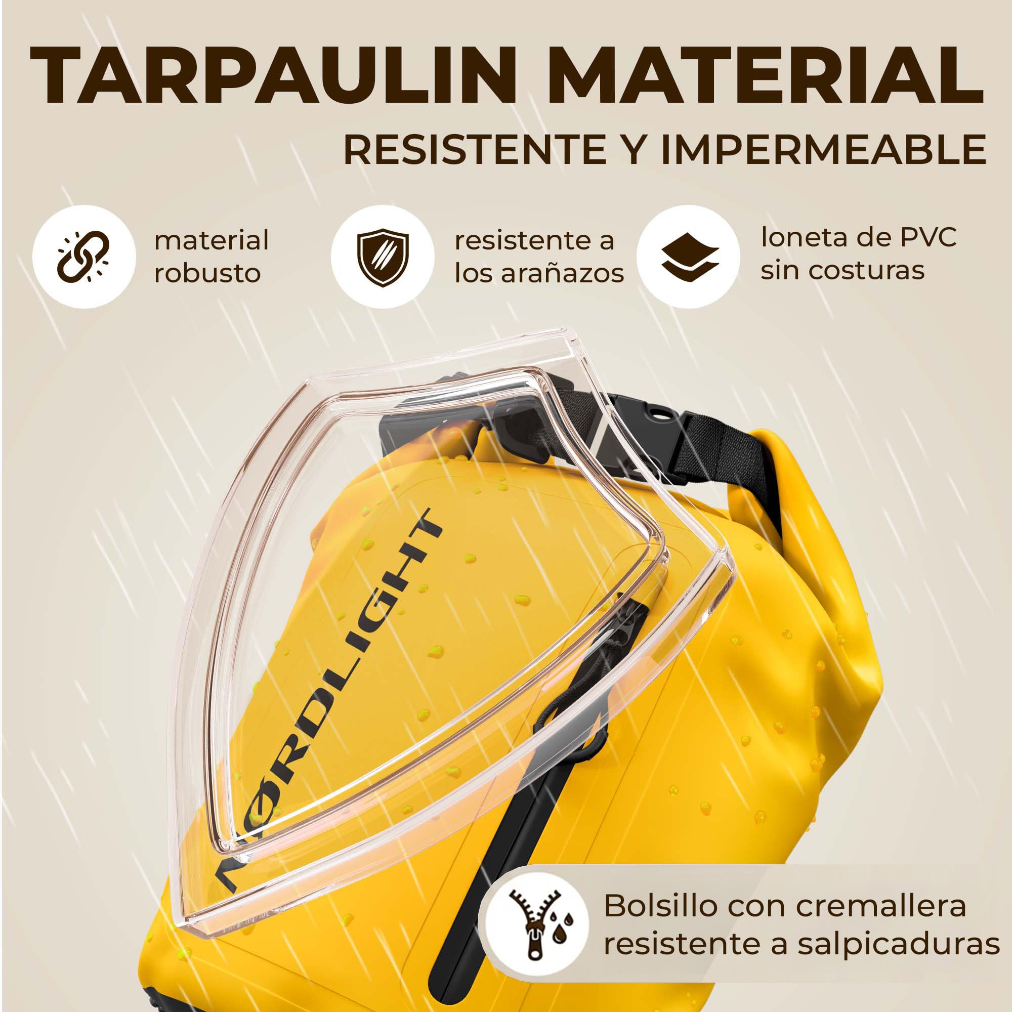 Nordlight Bolsa Estanca Impermeable + Funda para Móvil, Cierre Enrollable, Correa para Hombro | Drybag Mochila Impermeable Saco Estanco Bolsa de Transporte Náutica | Playa Sup - Amarillo, 30 litros