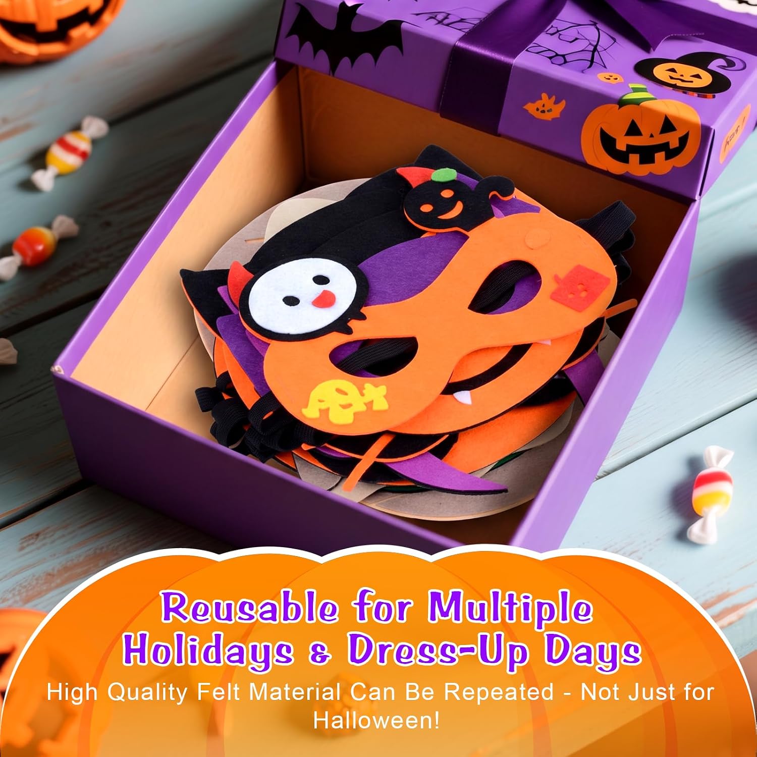 Qoosea 12 Pack Halloween Masks for Kids, Non-Scary Felt Animal Costume Party Decorations, Cute Character Role-Play Toys for Classroom Exchange, Halloween Theme Kids Costume Felt Masks