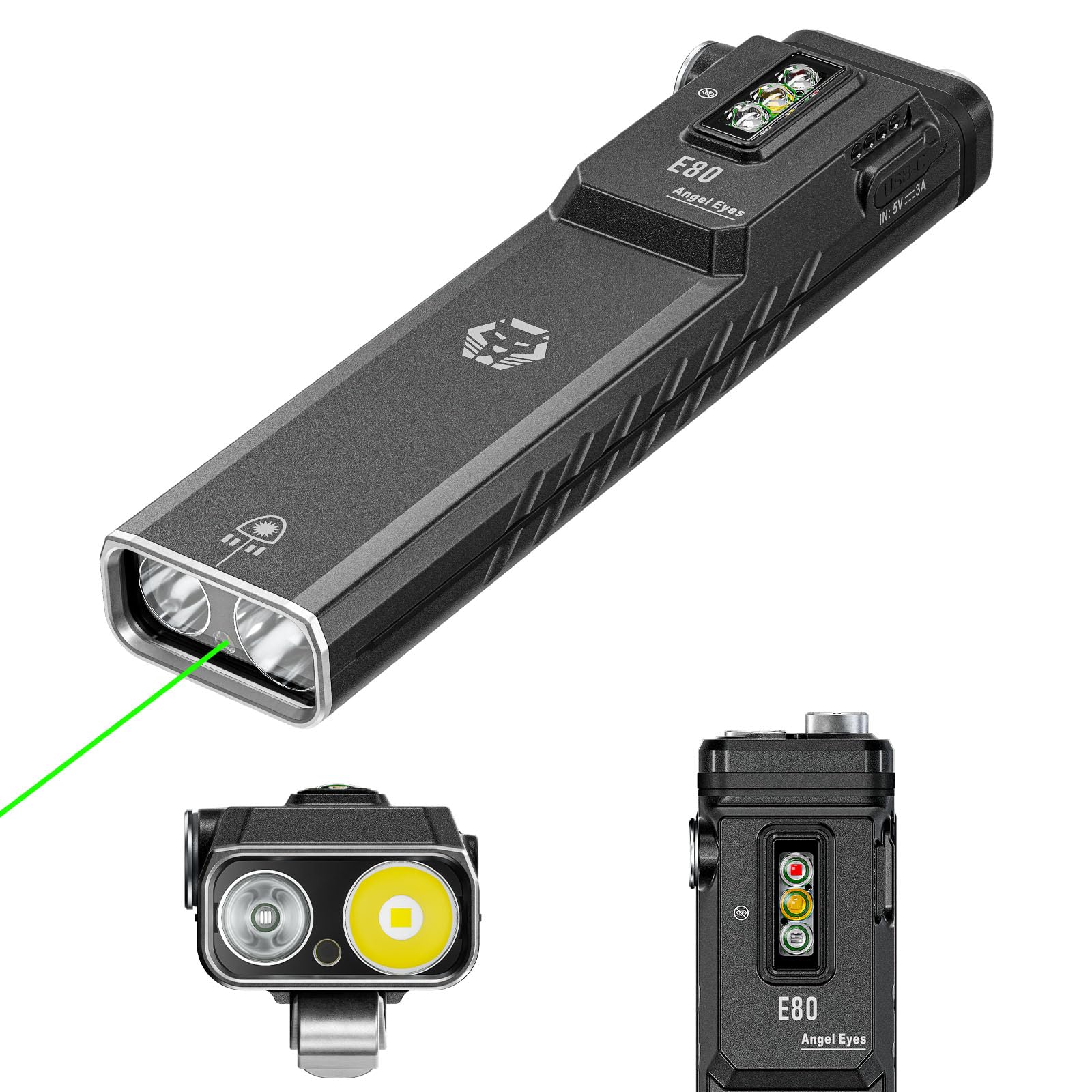 RovyVonE80s EDC Torch Rechargeable, Powerful 1800 Lumens, 3 Light Sources and 3000mAh Battery, Tactical Flashlight for Work, Outdoor, IP68