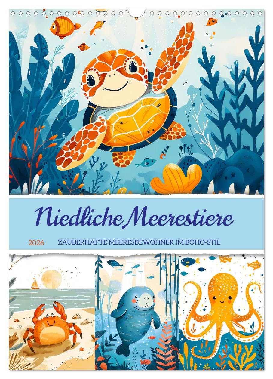 Cute sea creatures - Enchanting sea creatures in boho style UK-Version (Wall Calendar 2026 DIN A3 Portrait), CALVENDO 12 Month Wall Calendar — image 1