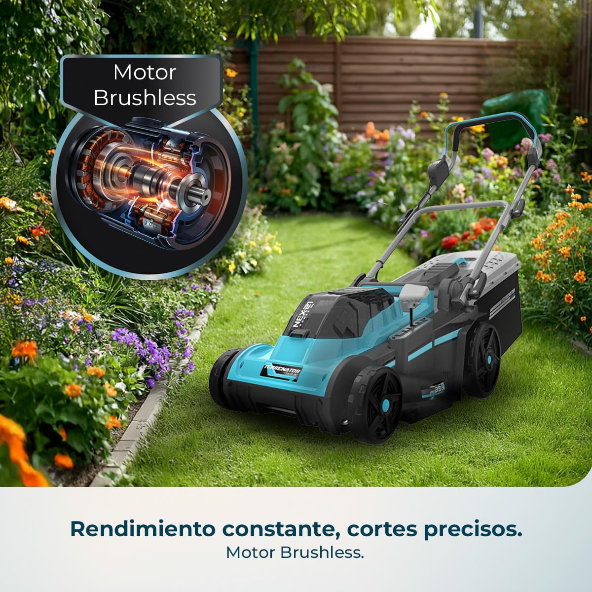Cecotec Cortacésped de Batería sin Cable Terrenator E3 Liberty Z Plus. Motor sin Escobillas Brushless, Funciona 2 Baterías 21V 4Ah, Cambio Altura Sistema Z-Tech, Ancho 38cm, Depósito 40L