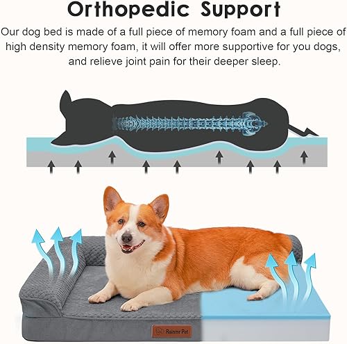 Miniatura 5 de Cama ortopédica para perros de tamaño mediano, 35 x 23 x 6 pulgadas, cama de espuma viscoelástica para perros medianos, funda extraíble lavable,