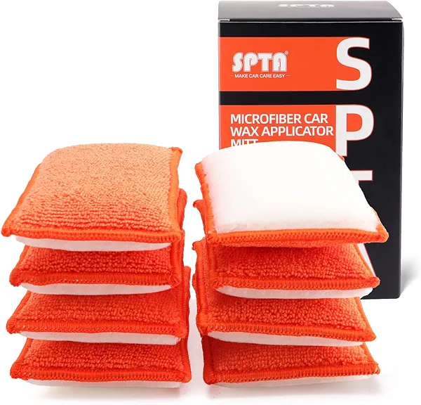 SPTA Car Interior Scrubbing Sponge, 8Pcs Microfiber Car Wax Applicator, Car Wash Sponges for Car, Boat, Wood, Marble and Motorcycle, 6in x 3.3in x 0.8in, Orange