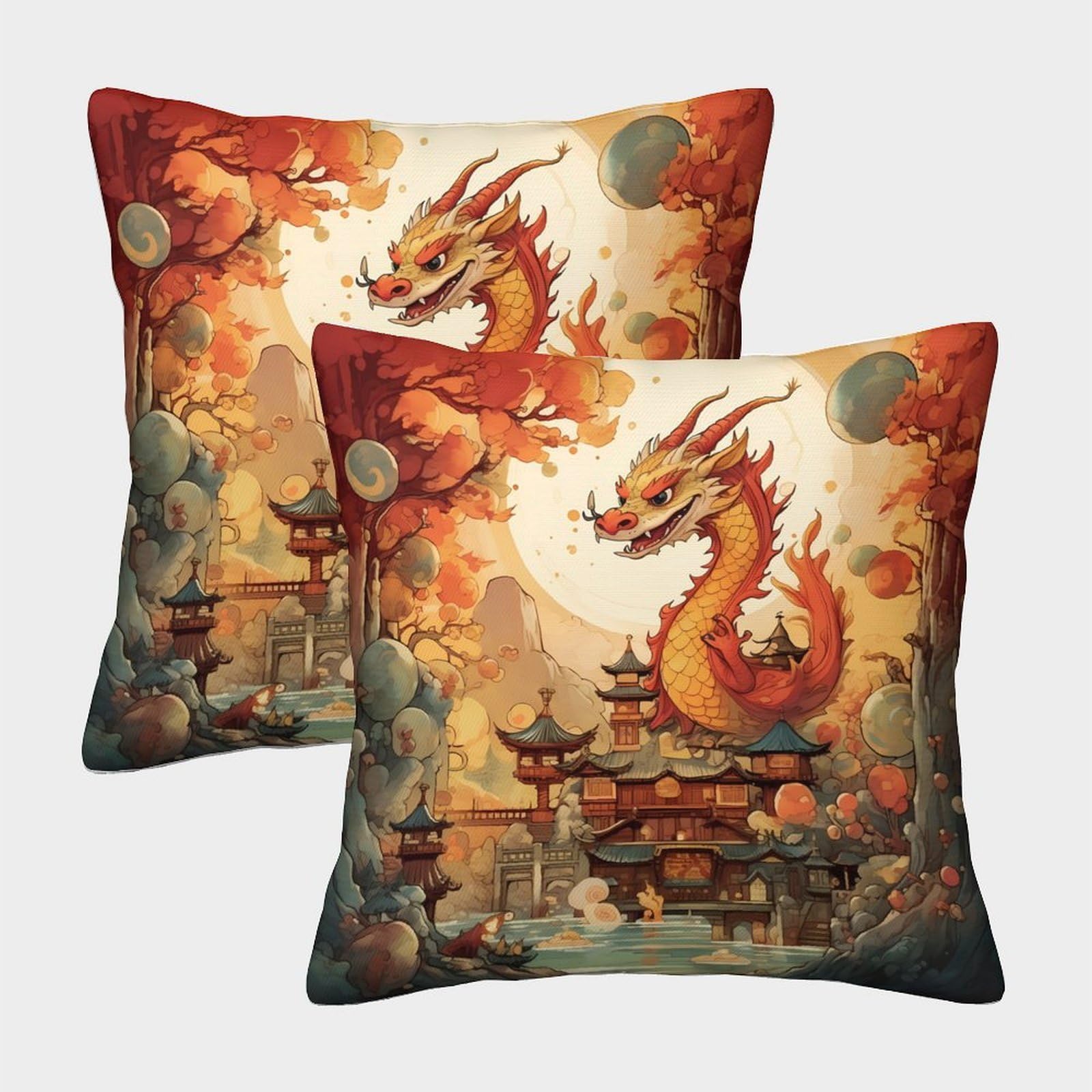 QFVANSIYO Oriental Decor 3D Printed Dragon Pillowcase Microfiber Bedroom Bedding Asian Dragon Pillow Cover for Adults Teens 50x50cm