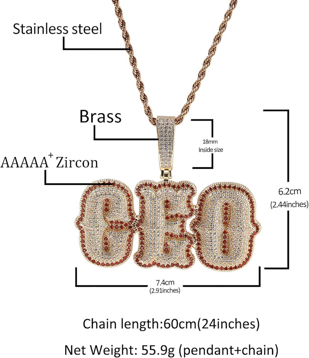 Custom Letter Pendant Personalized Initial Name Necklace Colorful Diamonds Name Chain Pendant Iced Out Letter Name Necklace Nameplate with Rope/Tennis Chain Hip Hop Jewelry for Men Women()