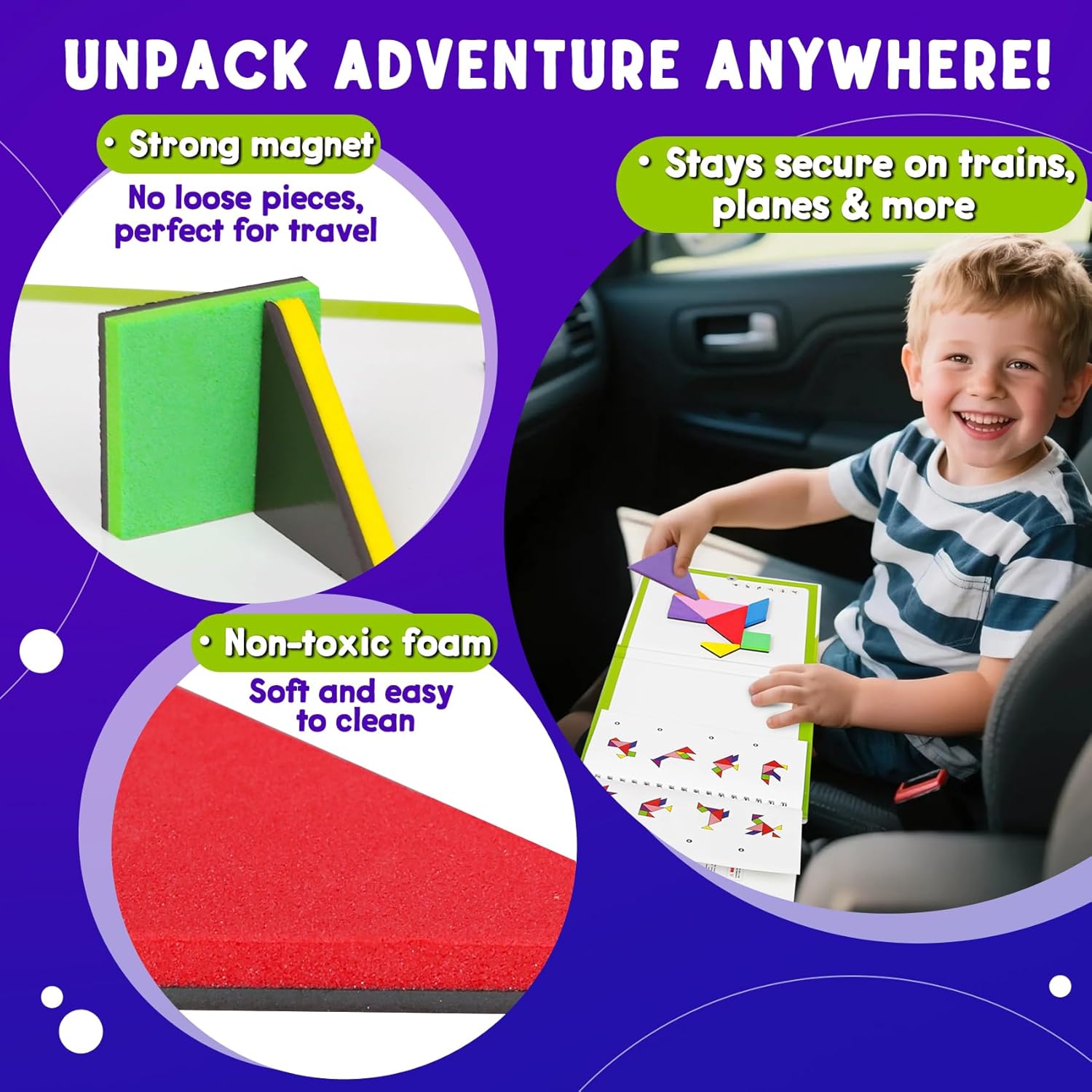 Travel Tangram Puzzle with 2 Sets Magnetic Jigsaw Boards & 368 Patterns and Solutions, Montessori STEM Airplane & Road Trip Games, Educational Brain Teaser Toy Gift for Kids & Adults - Image 3