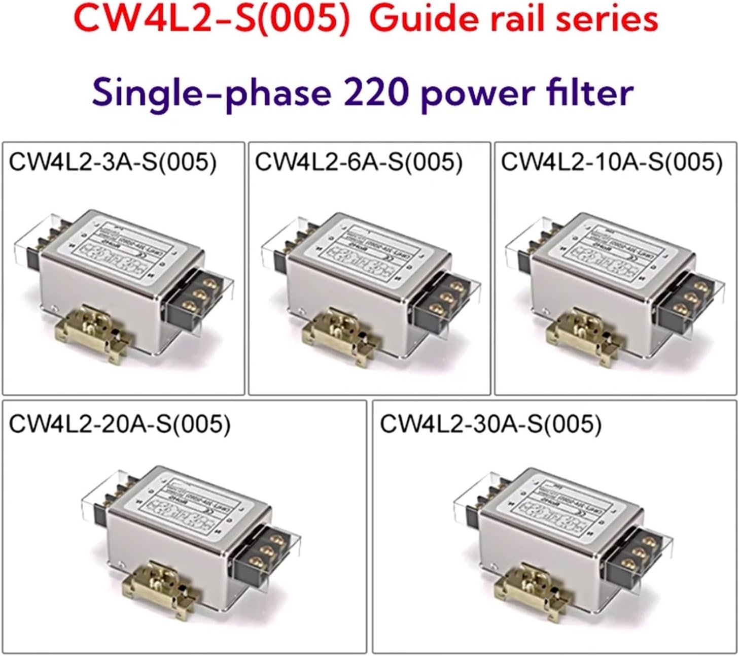 Single-Phase Power Filter 1pcs Power Filter CW4L2-S(005) 3A to 40A 220V AC Dual Extreme sub-Stage Rail Type electromagnetic Interference Purifier CW4L2-10A-S(CW4L2-20A-S(005),Rail Type)