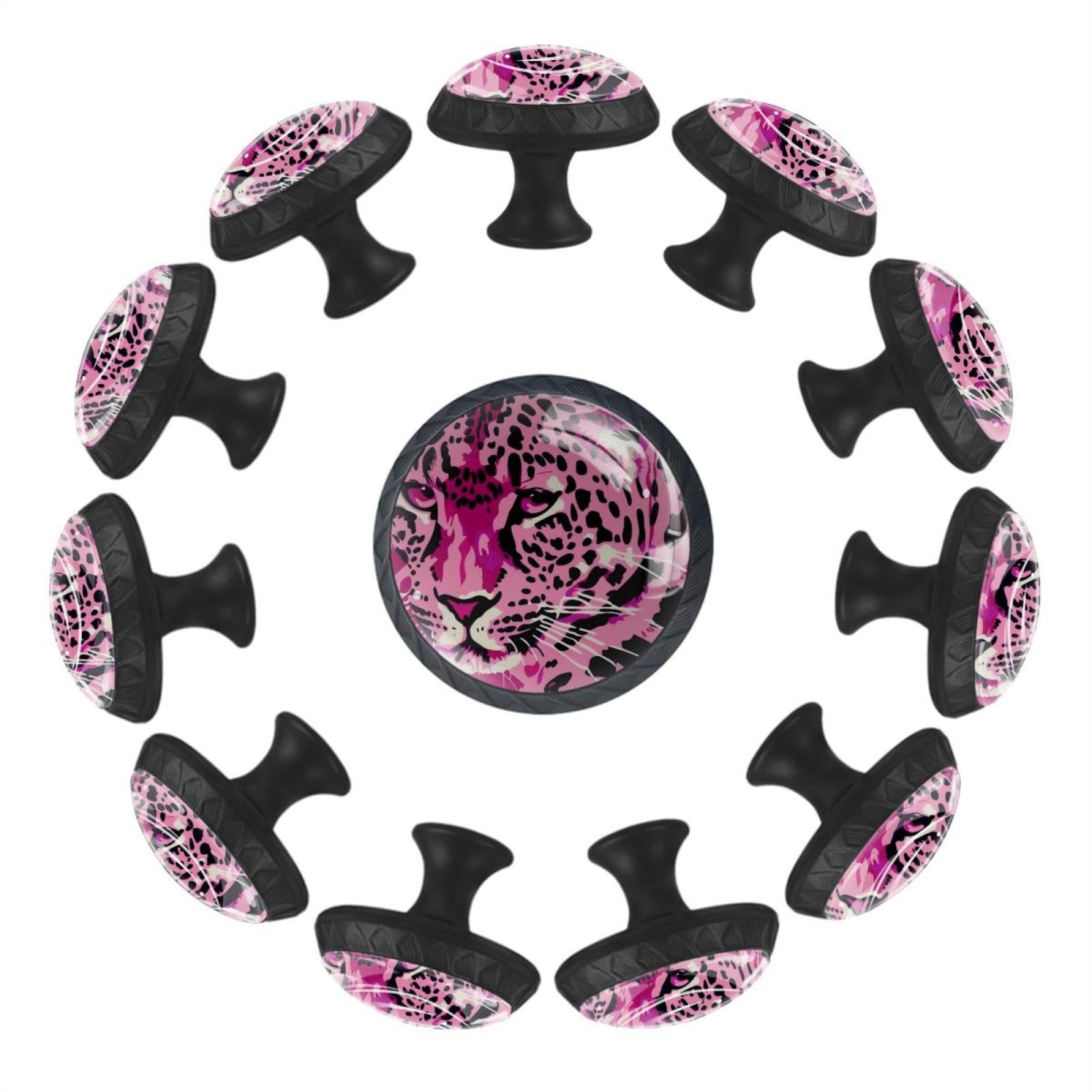 Boutons de tiroir ronds imprimé léopard rose en verre pour armoire de cuisine